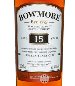 Bowmore 15 Jahre Islay Single Malt Scotch Whisky -Spirituosengeschäft bowmore 15 yo islay single malt whisky 0 7 liter 7